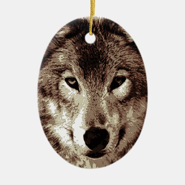 Grey Wolf Ceramic Tree Decoration (Front)