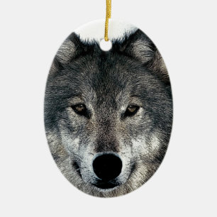 Grey Wolf Ceramic Tree Decoration
