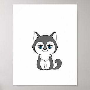 Grey Wolf Chibi-Style Poster