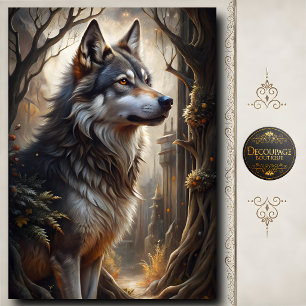 Grey Wolf Dark Fantasy Forest Wildlife Art Tissue Paper