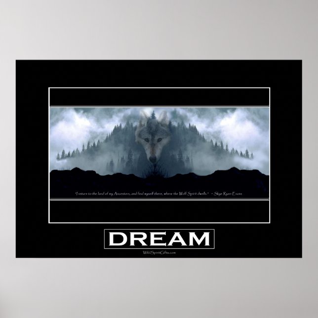 Grey Wolf DREAM Motivational Art Poster (Front)