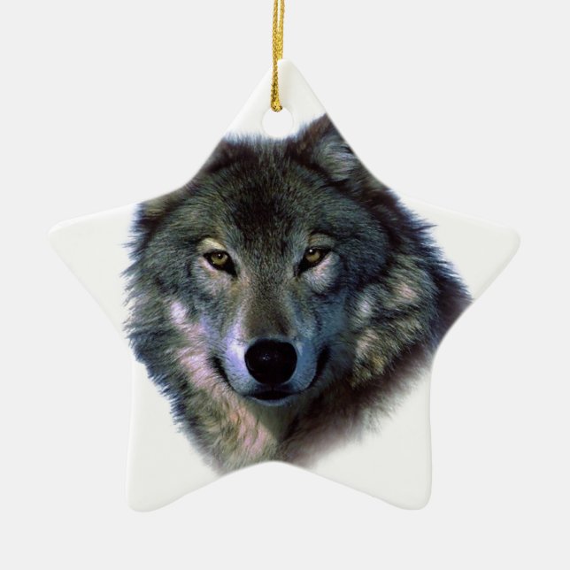 Grey Wolf Eyes Ceramic Tree Decoration (Front)