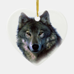Grey Wolf Eyes Ceramic Tree Decoration