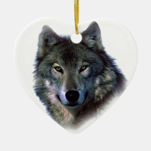 Grey Wolf Eyes Ceramic Tree Decoration (Front)