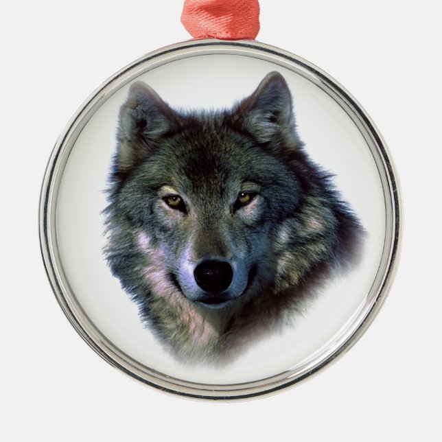 Grey Wolf Eyes Metal Tree Decoration (Front)