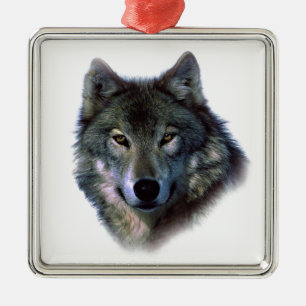Grey Wolf Eyes Metal Tree Decoration
