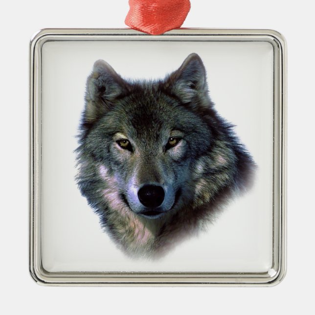 Grey Wolf Eyes Metal Tree Decoration (Front)