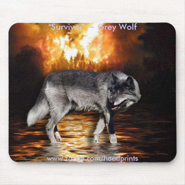 Grey Wolf & Forest Fire Mouse Pad (Front)