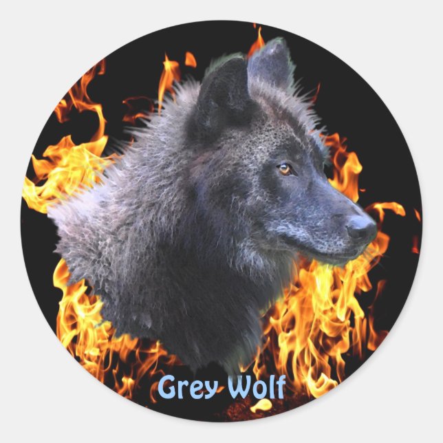 GREY WOLF & FOREST FIRE Wildlife Supporter Classic Round Sticker (Front)