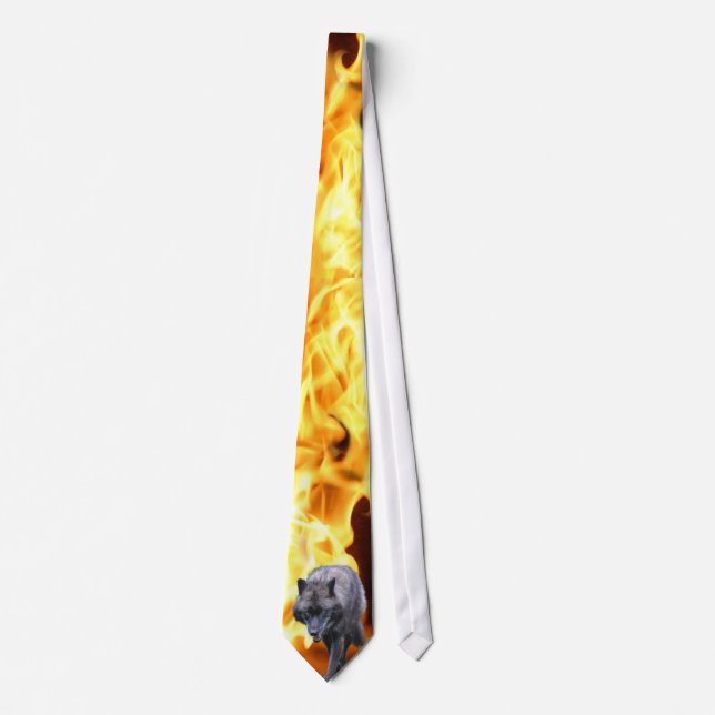 Grey Wolf & Forest Flames Wildlife Tie (Front)