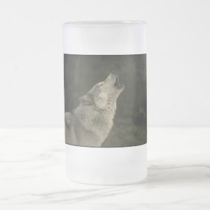 Grey Wolf Frosted Glass Beer Mug
