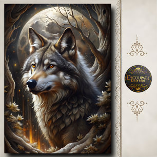 Grey Wolf Full Moon Fantasy Forest Art Tissue Paper