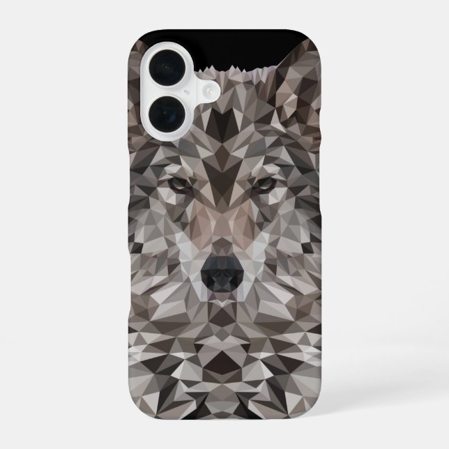Grey Wolf Geometric Portrait iPhone 16 Case (Back)