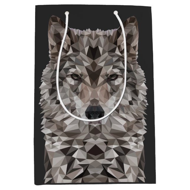 Grey Wolf Geometric Portrait Medium Gift Bag (Front)