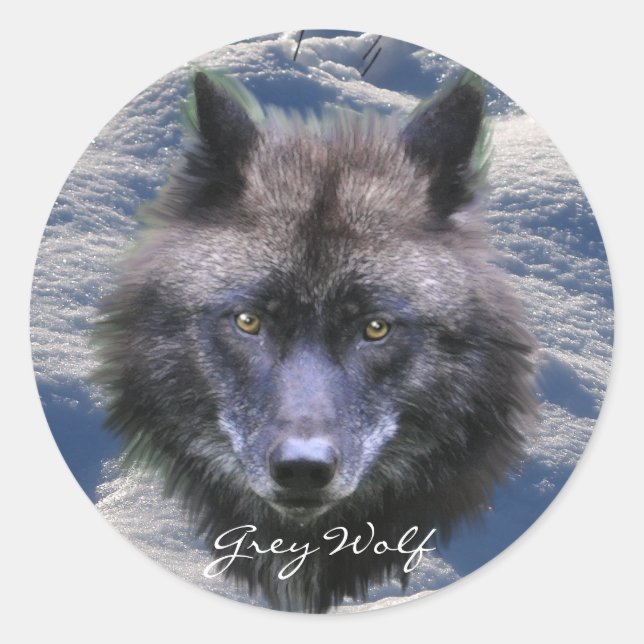 GREY WOLF HEAD & SNOW Wildlife Supporter Stickers (Front)