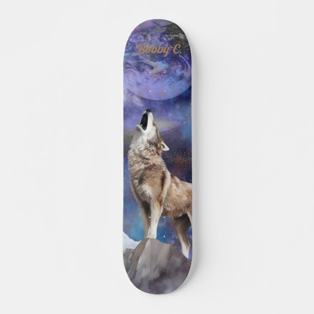 Grey Wolf Howling at the Moon Skate Deck (Front)