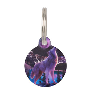 Grey wolf howling in forest pet tag
