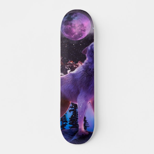Grey wolf howling in forest skateboard (Front)