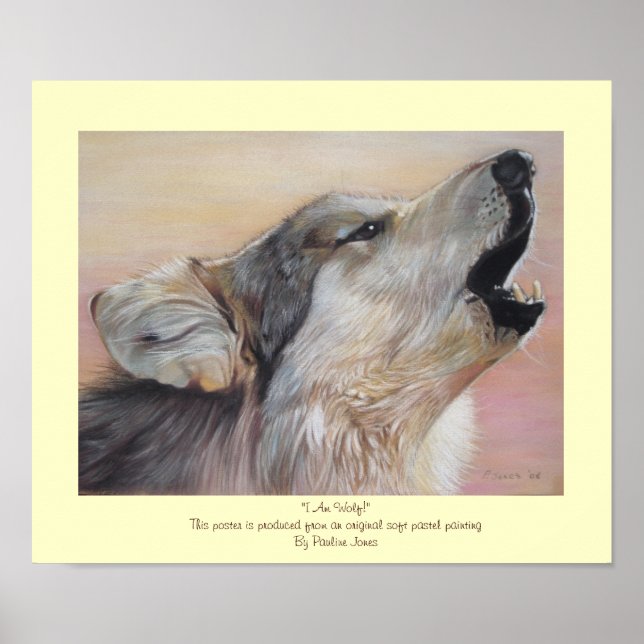 grey wolf howling wildlife painting realist art poster (Front)