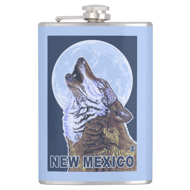 Grey Wolf HowlingNew Mexico Hip Flask (Front)