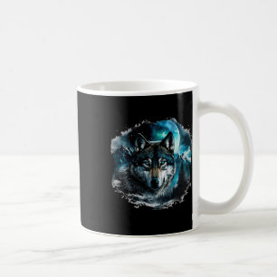 Grey Wolf Hunting Ground Icy Moon Forest Galaxy Coffee Mug