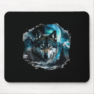 Grey Wolf Hunting Ground Icy Moon Forest Galaxy  Mouse Pad