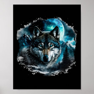 Grey Wolf Hunting Ground Icy Moon Forest Galaxy  Poster