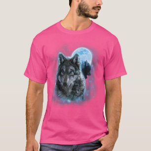 Grey Wolf Hunting Ground Icy Moon Forest Galaxy T-Shirt