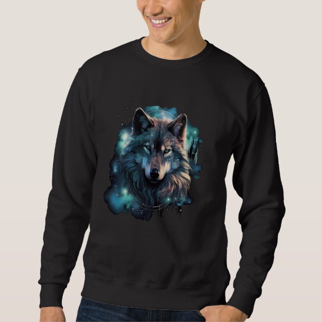 Grey Wolf Hunting Grounds, Icy Moon, Forest, Galax Sweatshirt (Front)