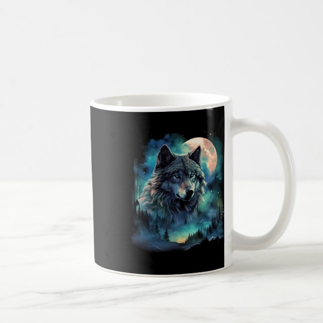 Grey Wolf Hunting Grounds Icy Moon Forest Galaxy  Coffee Mug (Right)