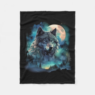 Grey Wolf Hunting Grounds Icy Moon Forest Galaxy  Fleece Blanket