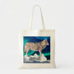 Grey Wolf, Ice, Aurora & Stars Tote Bag Collection