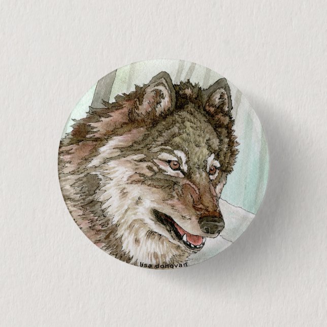 Grey Wolf Illustration Pin (Front)