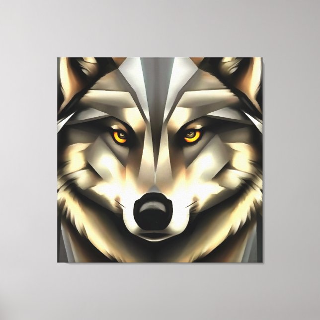 Grey Wolf In Geometric Art Style Canvas Print (Front)