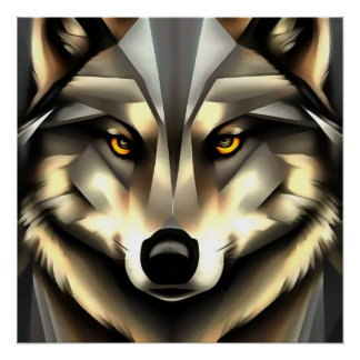 Grey Wolf In Geometric Art Style Poster