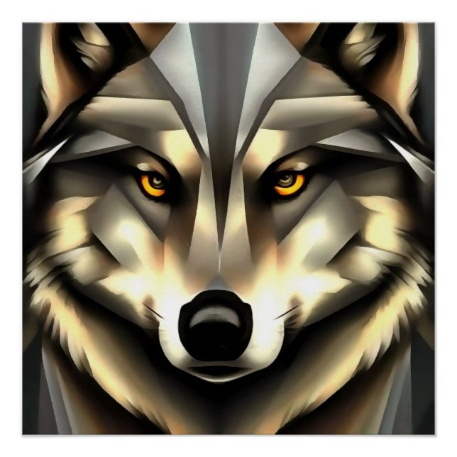 Grey Wolf In Geometric Art Style Poster (Front)