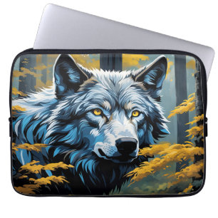 Grey Wolf in Golden Forest Laptop Sleeve
