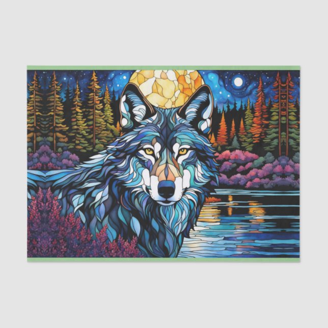 Grey Wolf in the Forest in Stained Glass  Tissue Paper (Front)
