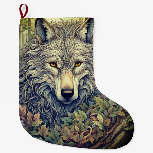 Grey Wolf  Large Christmas Stocking (Front)