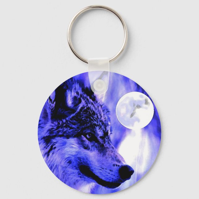 Grey Wolf & Moon Key Ring (Front)