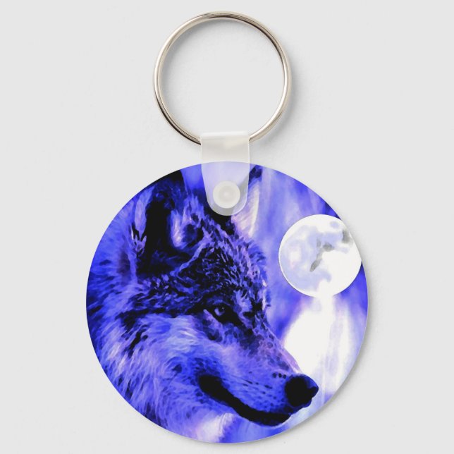 Grey Wolf & Moon Key Ring (Front)