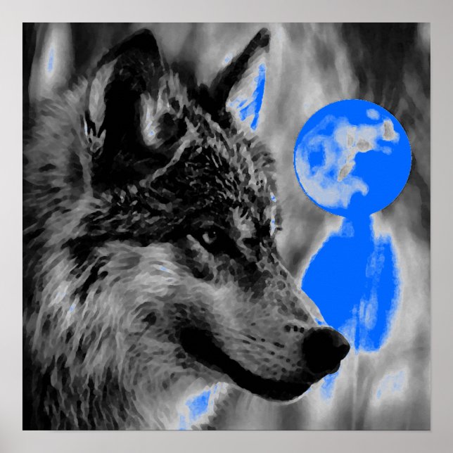 Grey Wolf & Moon Poster (Front)
