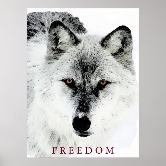 Grey Wolf Motivational Freedom Poster Print (Front)