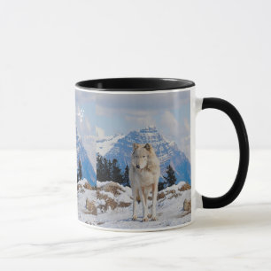 Grey Wolf & Mountain Wildlife Art Drinking Mug