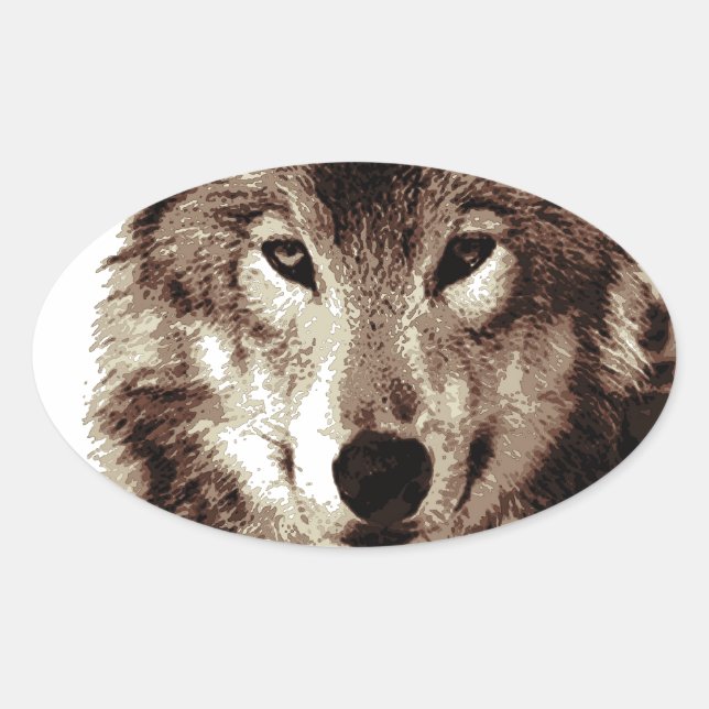 Grey Wolf Oval Sticker (Front)