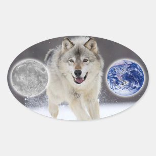 grey wolf oval sticker