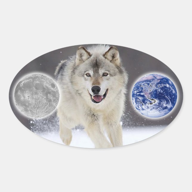 grey wolf oval sticker (Front)