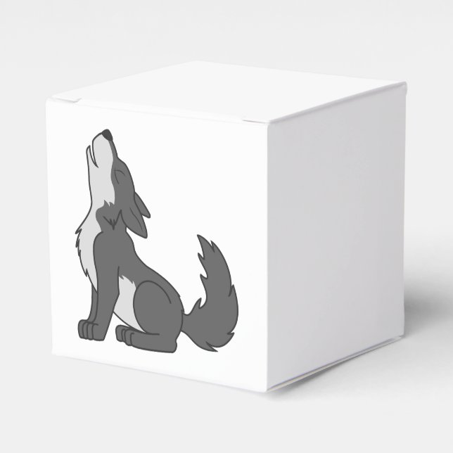 Grey Wolf Pup Howling Favour Box (Front Side)