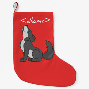 Grey Wolf Pup Howling Small Christmas Stocking