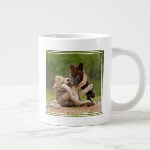 Grey Wolf Pups Wrestling Large Coffee Mug